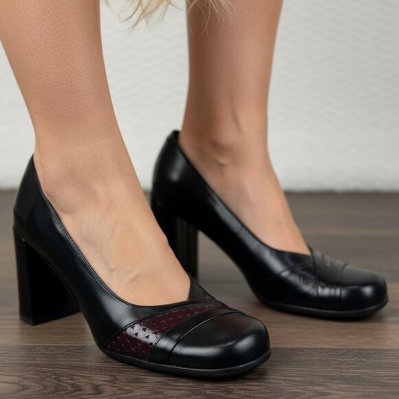 Louis Norman Pumps Leather Block Heel Square Toe Vintage 90s Sz 37 US 6.5 Italy - Picture 1 of 14